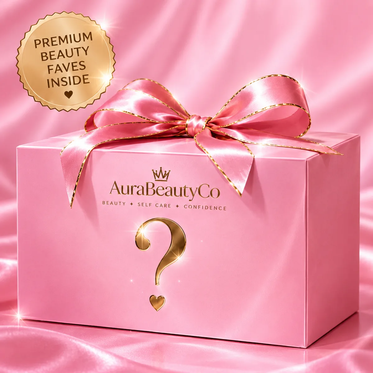 The Holy Grail Collection mystery box — a pink and gold gift box of Aura Beauty Co. favourites